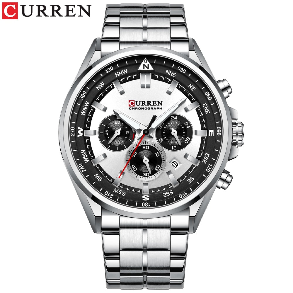 CURREN Men Quartz Wristwatches Luxury Brand Sporty Chronograph Watches with 316 Stainless Steel Luminous Hands Male Clock Black - Montres Curren Paris©