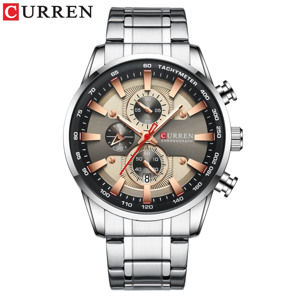 CURREN Man Watches Luxury Sporty Chronograph Wristwatches for Men Quartz Stainless Steel Band Clock Luminous Hands - Montres Curren Paris©