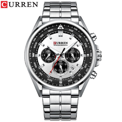 CURREN Men Quartz Wristwatches Luxury Brand Sporty Chronograph Watches with 316 Stainless Steel Luminous Hands Male Clock Black - Montres Curren Paris©