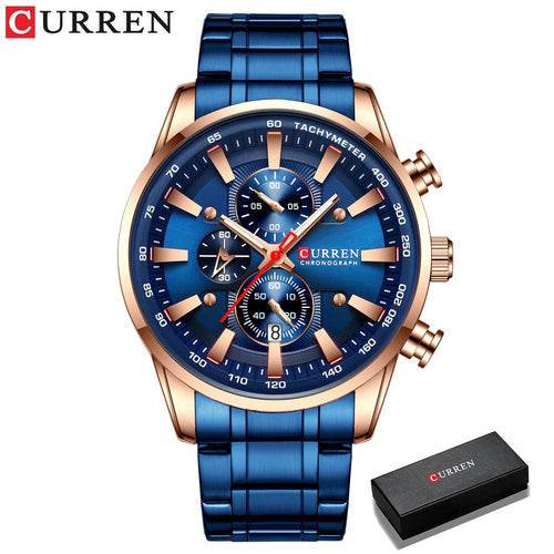 CURREN Man Watches Luxury Sporty Chronograph Wristwatches for Men Quartz Stainless Steel Band Clock Luminous Hands - Montres Curren Paris©