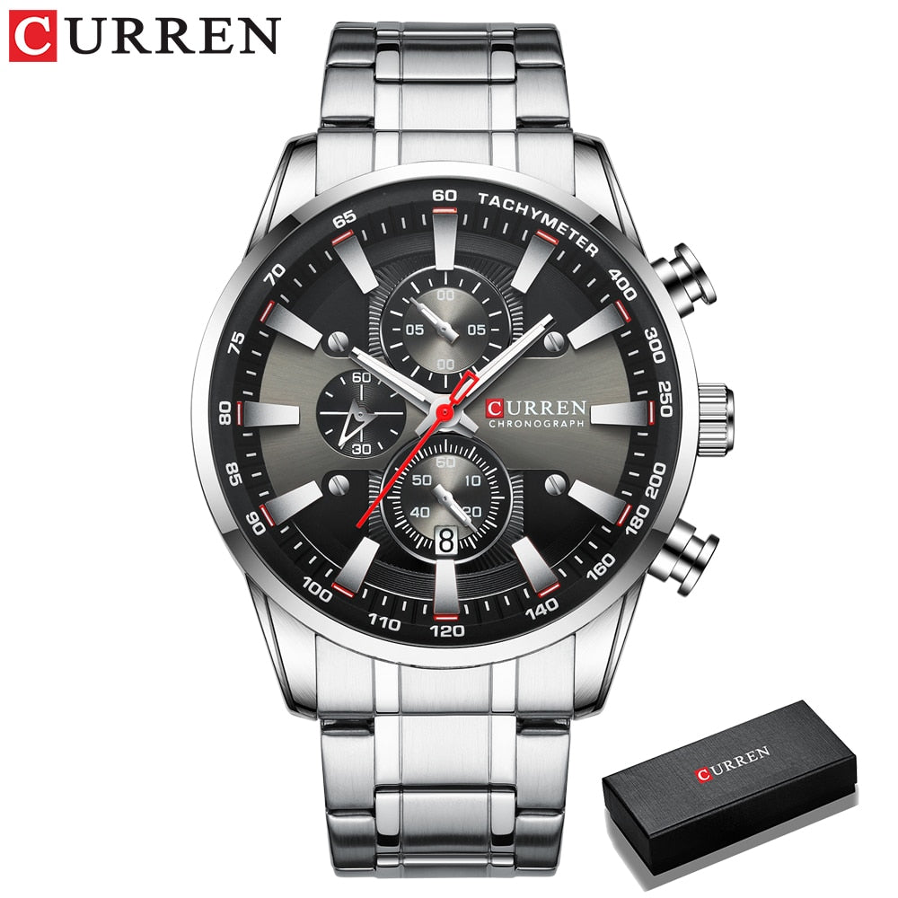 CURREN Man Watches Luxury Sporty Chronograph Wristwatches for Men Quartz Stainless Steel Band Clock Luminous Hands - Montres Curren Paris©