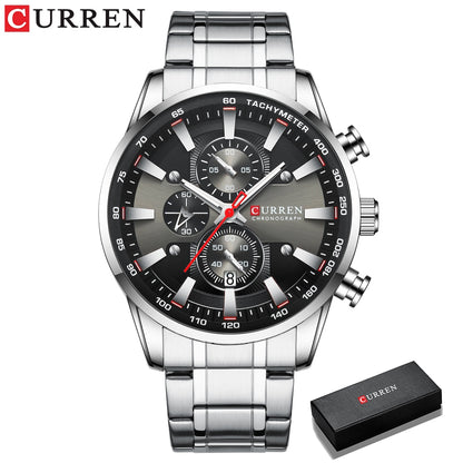 CURREN Man Watches Luxury Sporty Chronograph Wristwatches for Men Quartz Stainless Steel Band Clock Luminous Hands - Montres Curren Paris©