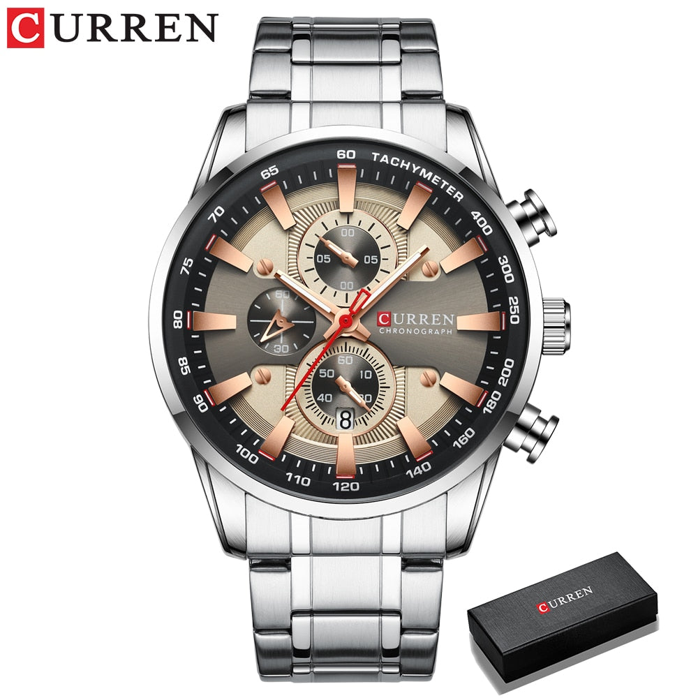 CURREN Man Watches Luxury Sporty Chronograph Wristwatches for Men Quartz Stainless Steel Band Clock Luminous Hands - Montres Curren Paris©