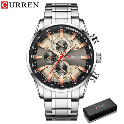 CURREN Man Watches Luxury Sporty Chronograph Wristwatches for Men Quartz Stainless Steel Band Clock Luminous Hands - Montres Curren Paris©