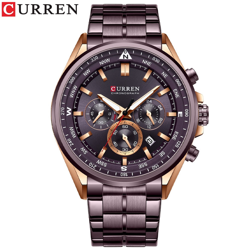 CURREN Men Quartz Wristwatches Luxury Brand Sporty Chronograph Watches with 316 Stainless Steel Luminous Hands Male Clock Black - Montres Curren Paris©
