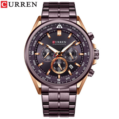 CURREN Men Quartz Wristwatches Luxury Brand Sporty Chronograph Watches with 316 Stainless Steel Luminous Hands Male Clock Black - Montres Curren Paris©