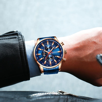 CURREN Man Watches Luxury Sporty Chronograph Wristwatches for Men Quartz Stainless Steel Band Clock Luminous Hands - Montres Curren Paris©