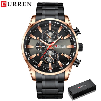 CURREN Man Watches Luxury Sporty Chronograph Wristwatches for Men Quartz Stainless Steel Band Clock Luminous Hands - Montres Curren Paris©