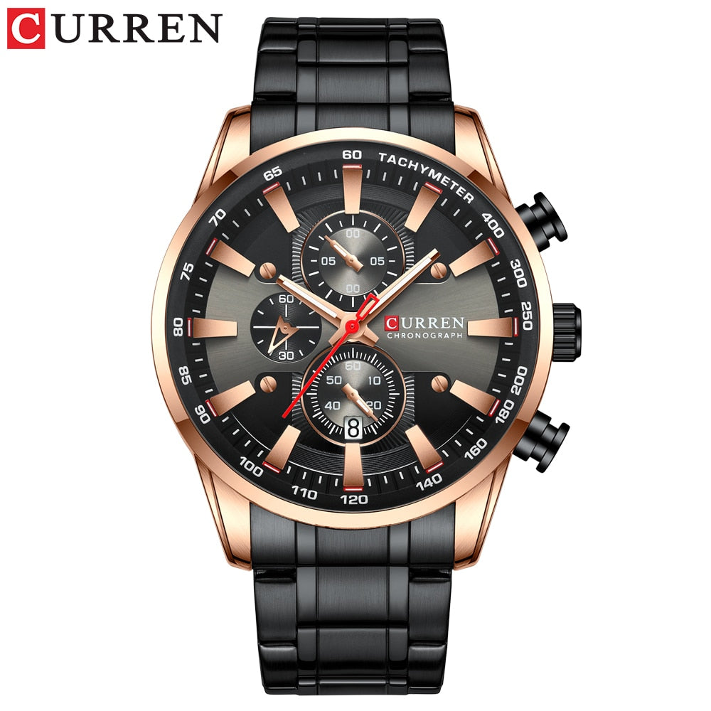 CURREN Man Watches Luxury Sporty Chronograph Wristwatches for Men Quartz Stainless Steel Band Clock Luminous Hands - Montres Curren Paris©