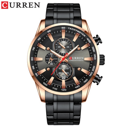 CURREN Man Watches Luxury Sporty Chronograph Wristwatches for Men Quartz Stainless Steel Band Clock Luminous Hands - Montres Curren Paris©