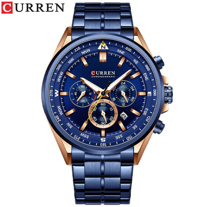 CURREN Men Quartz Wristwatches Luxury Brand Sporty Chronograph Watches with 316 Stainless Steel Luminous Hands Male Clock Black - Montres Curren Paris©