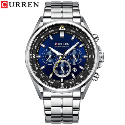 CURREN Men Quartz Wristwatches Luxury Brand Sporty Chronograph Watches with 316 Stainless Steel Luminous Hands Male Clock Black - Montres Curren Paris©