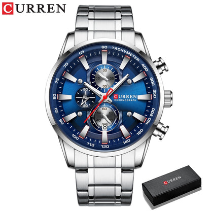 CURREN Man Watches Luxury Sporty Chronograph Wristwatches for Men Quartz Stainless Steel Band Clock Luminous Hands - Montres Curren Paris©