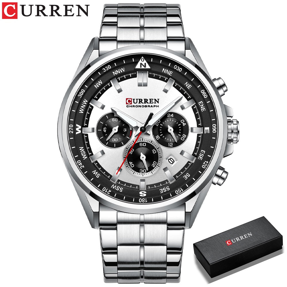 CURREN Men Quartz Wristwatches Luxury Brand Sporty Chronograph Watches with 316 Stainless Steel Luminous Hands Male Clock Black - Montres Curren Paris©