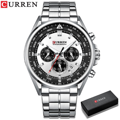 CURREN Men Quartz Wristwatches Luxury Brand Sporty Chronograph Watches with 316 Stainless Steel Luminous Hands Male Clock Black - Montres Curren Paris©