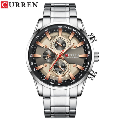 CURREN Man Watches Luxury Sporty Chronograph Wristwatches for Men Quartz Stainless Steel Band Clock Luminous Hands - Montres Curren Paris©