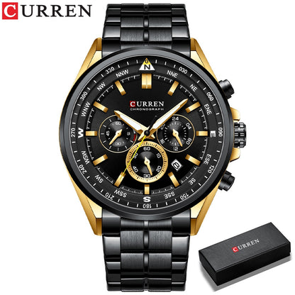 CURREN Men Quartz Wristwatches Luxury Brand Sporty Chronograph Watches with 316 Stainless Steel Luminous Hands Male Clock Black - Montres Curren Paris©
