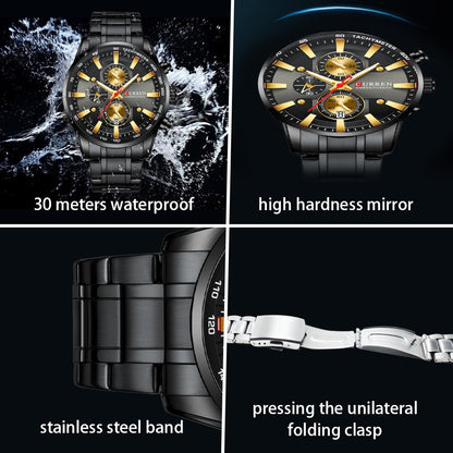 CURREN Man Watches Luxury Sporty Chronograph Wristwatches for Men Quartz Stainless Steel Band Clock Luminous Hands - Montres Curren Paris©
