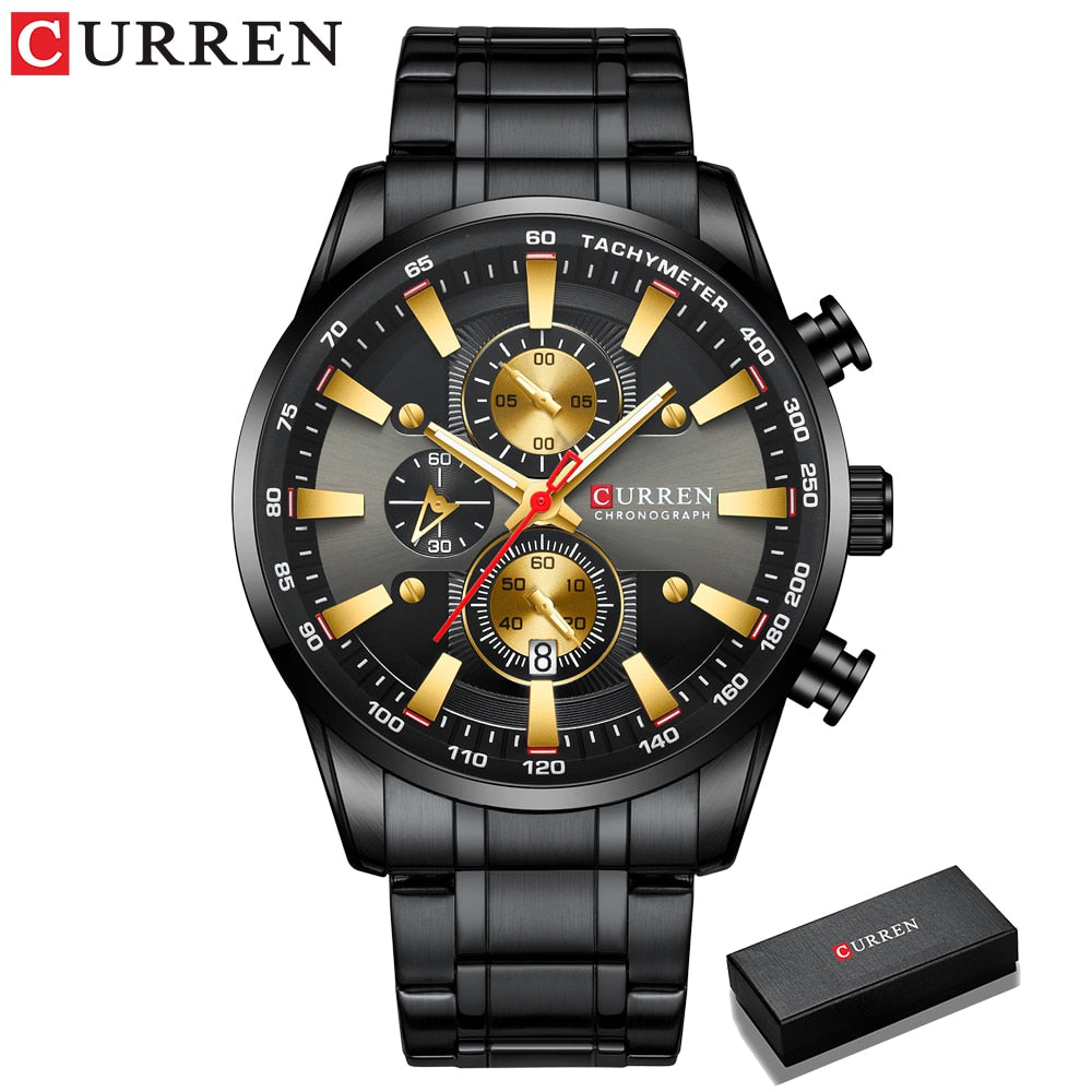CURREN Man Watches Luxury Sporty Chronograph Wristwatches for Men Quartz Stainless Steel Band Clock Luminous Hands - Montres Curren Paris©