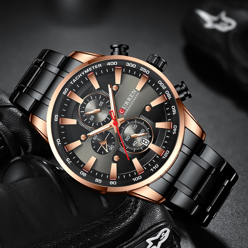 CURREN Man Watches Luxury Sporty Chronograph Wristwatches for Men Quartz Stainless Steel Band Clock Luminous Hands - Montres Curren Paris©