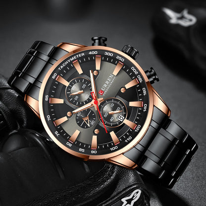 CURREN Man Watches Luxury Sporty Chronograph Wristwatches for Men Quartz Stainless Steel Band Clock Luminous Hands - Montres Curren Paris©