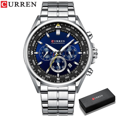 CURREN Men Quartz Wristwatches Luxury Brand Sporty Chronograph Watches with 316 Stainless Steel Luminous Hands Male Clock Black - Montres Curren Paris©