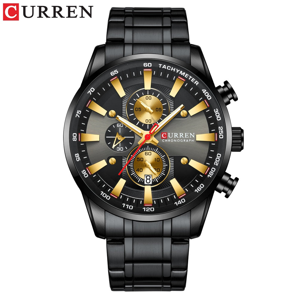 CURREN Man Watches Luxury Sporty Chronograph Wristwatches for Men Quartz Stainless Steel Band Clock Luminous Hands - Montres Curren Paris©