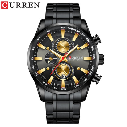 CURREN Man Watches Luxury Sporty Chronograph Wristwatches for Men Quartz Stainless Steel Band Clock Luminous Hands - Montres Curren Paris©