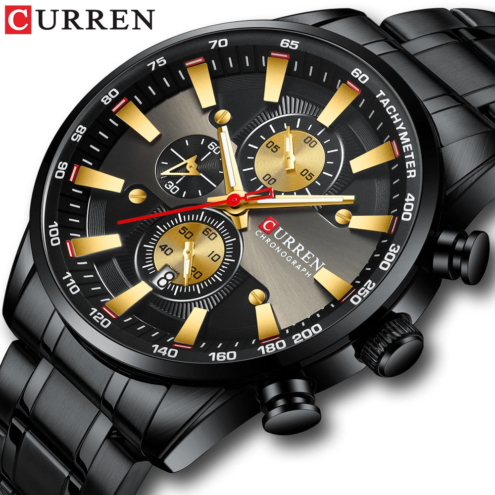 CURREN Man Watches Luxury Sporty Chronograph Wristwatches for Men Quartz Stainless Steel Band Clock Luminous Hands - Montres Curren Paris©