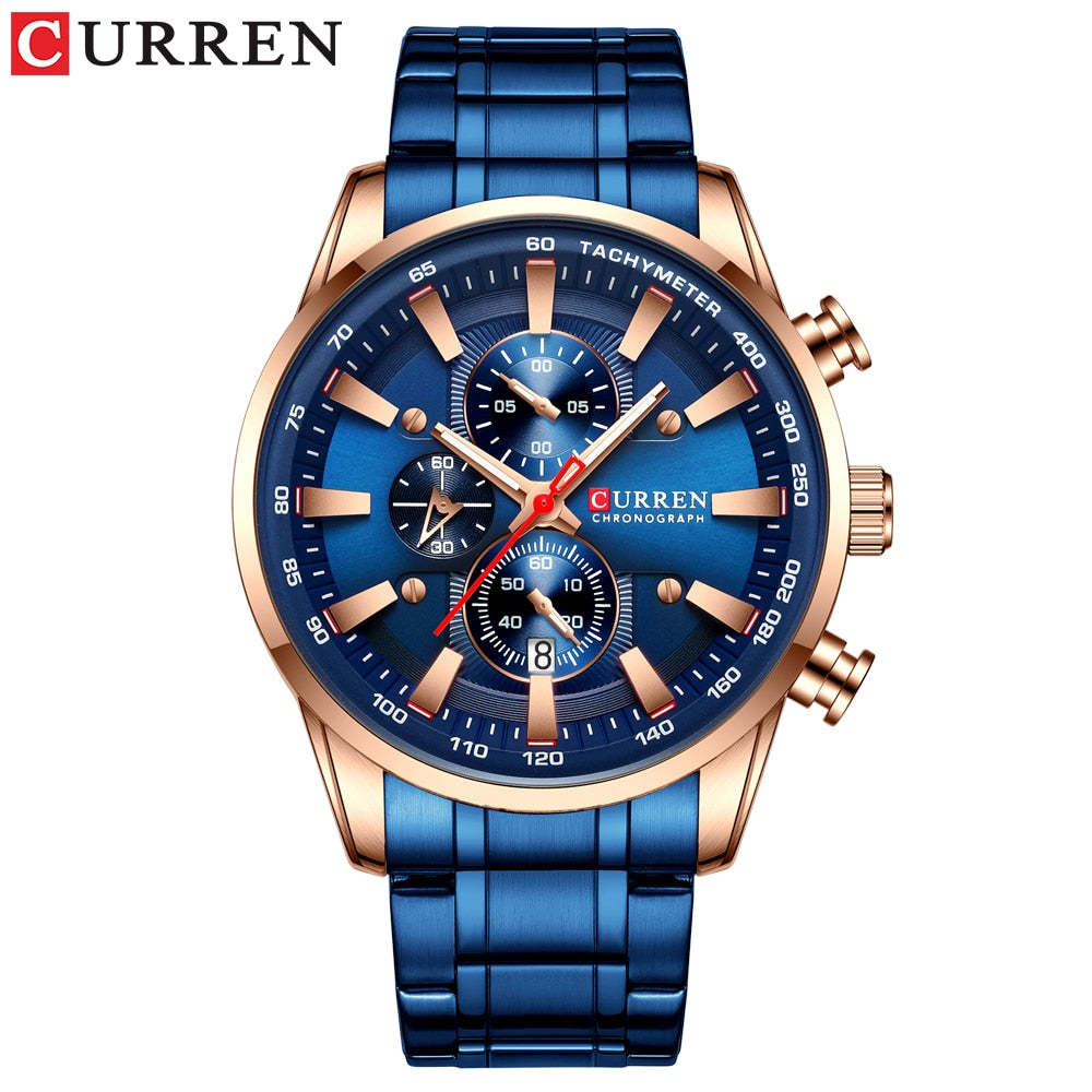 CURREN Man Watches Luxury Sporty Chronograph Wristwatches for Men Quartz Stainless Steel Band Clock Luminous Hands - Montres Curren Paris©