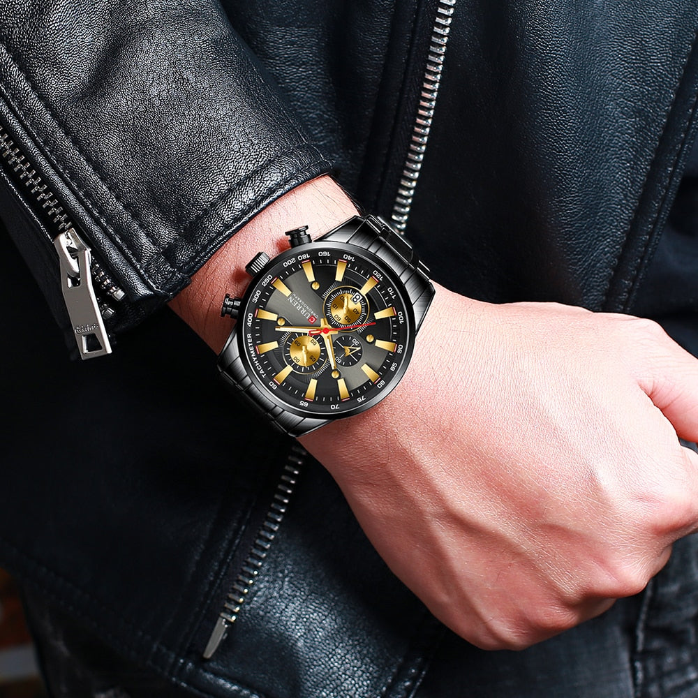 CURREN Man Watches Luxury Sporty Chronograph Wristwatches for Men Quartz Stainless Steel Band Clock Luminous Hands - Montres Curren Paris©