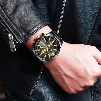 CURREN Man Watches Luxury Sporty Chronograph Wristwatches for Men Quartz Stainless Steel Band Clock Luminous Hands - Montres Curren Paris©