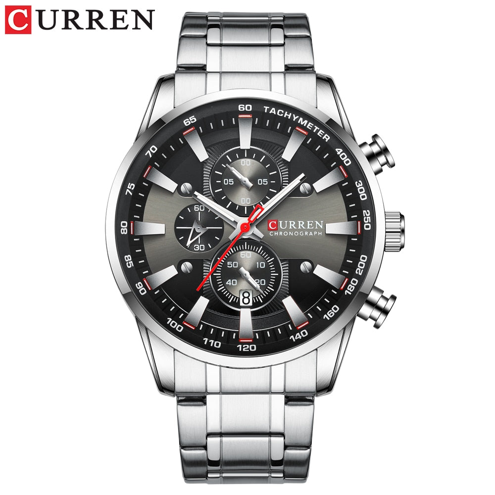 CURREN Man Watches Luxury Sporty Chronograph Wristwatches for Men Quartz Stainless Steel Band Clock Luminous Hands - Montres Curren Paris©