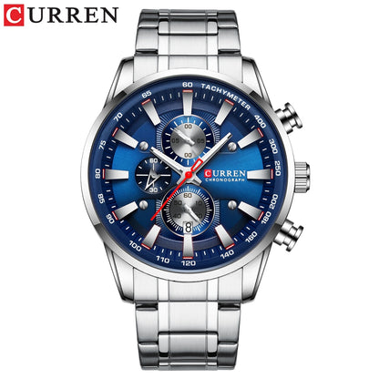 CURREN Man Watches Luxury Sporty Chronograph Wristwatches for Men Quartz Stainless Steel Band Clock Luminous Hands - Montres Curren Paris©